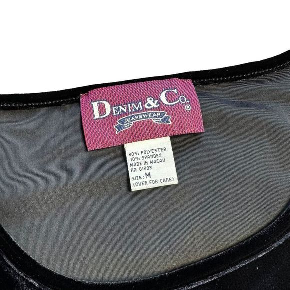 Denim & Co. 2 Pc Black Velvet Cardigan & Tank Set EUC Button Down Size M Stretch - Picture 10 of 15